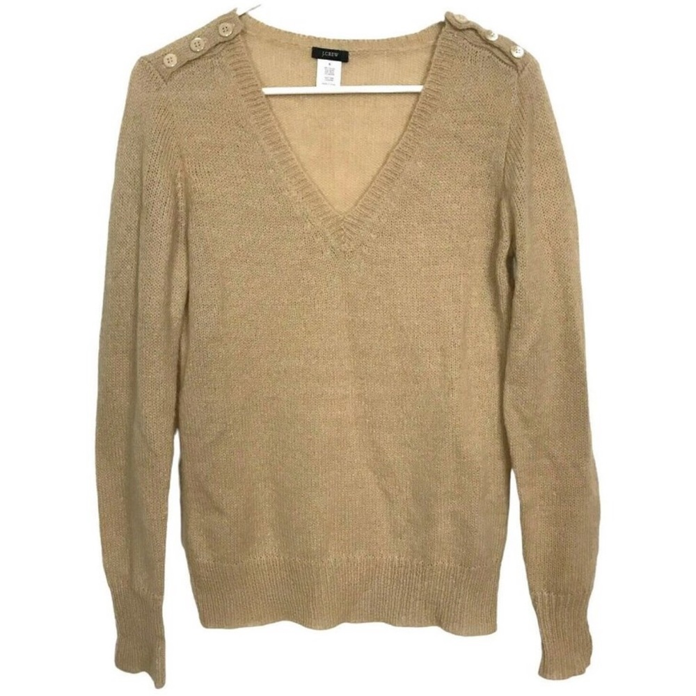J. CREW TAN WOOL MOHAIR BLEND V-NECK SWEATER